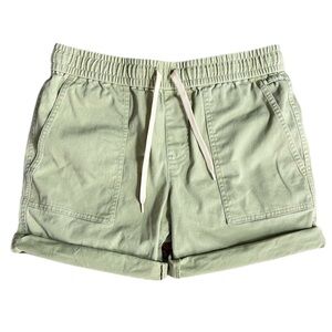 United by Blue Organic Cotton Pull On Rolled Cuff Olive Green Poplin Shorts